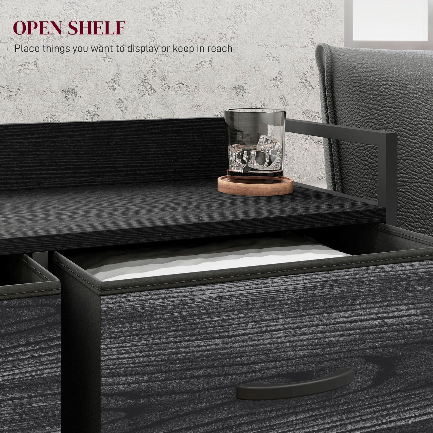 HOMCOM Rustic Chest of Six Fabric Drawers - Black