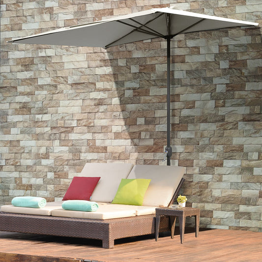 Outsunny Balkon Pół Parasol Półokrągły Patio Korbowy Uchwyt (2,3 m, Beżowy) - BRAK PODSTAWY W ZESTAWIE