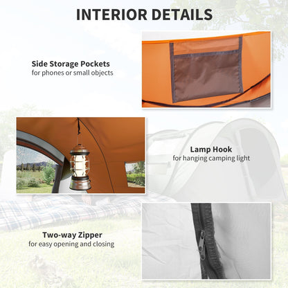 Outsunny 4 Person Pop-up Camping Tent Family Tent with Ground Sheet, 4 Windows and Portable Carry Bag for Beach Outdoor Trip, Orange