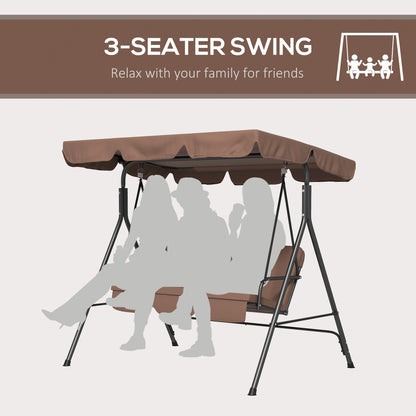 Outsunny 3-Seat Swing Chair Garden Swing Seat with Adjustable Canopy for Patio, Brown