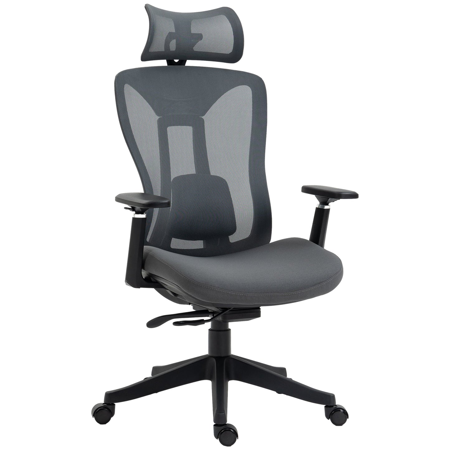 Vinsetto Mesh Office Chair, Ergonomic Desk Chair, Computer Chair with Adjustable Headrest and Lumbar Support, 135  Reclining Back and 3D Armrest for Home Office Study, Grey