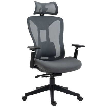 Vinsetto Mesh Office Chair, Ergonomic Desk Chair, Computer Chair with Adjustable Headrest and Lumbar Support, 135  Reclining Back and 3D Armrest for Home Office Study, Grey