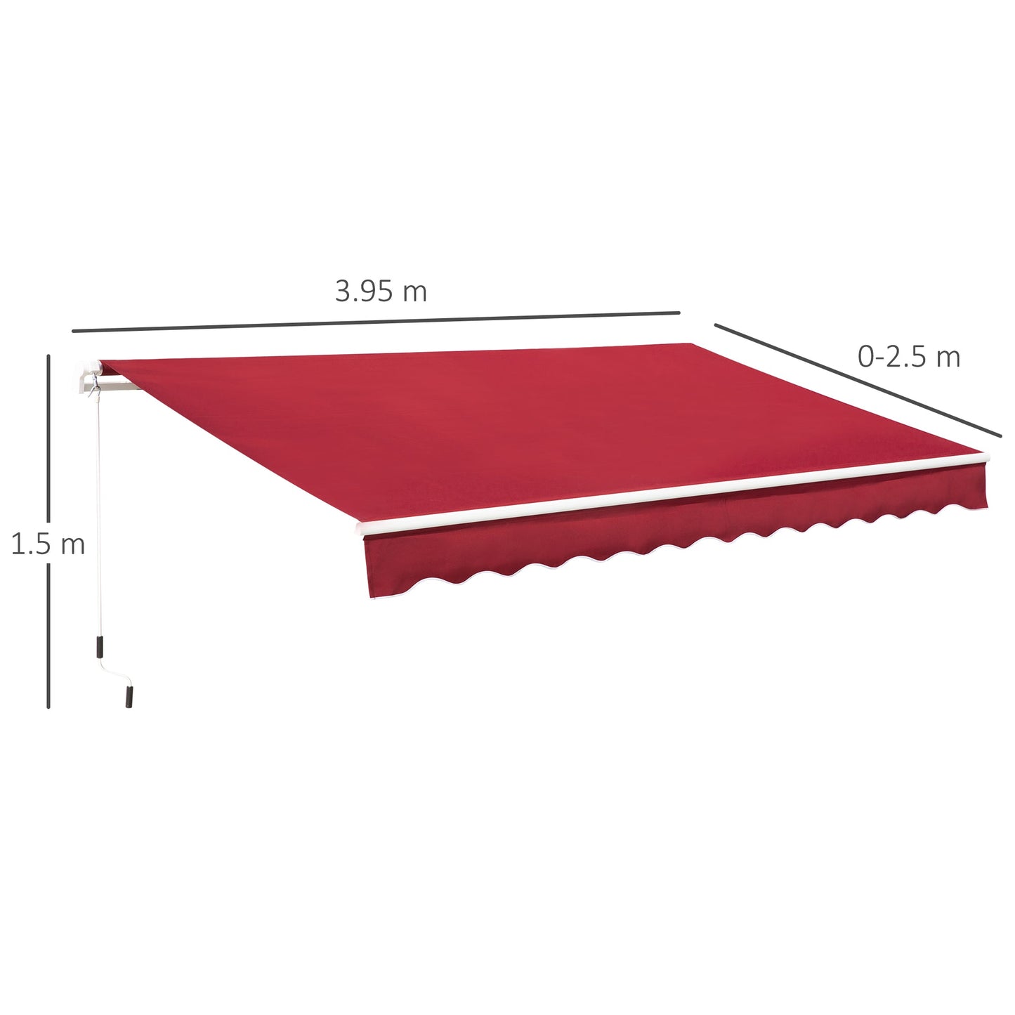 Outsunny 4x2.5m Garden Patio Retractable Manual Awning Window Door Sun Shade Canopy with Fittings and Crank Handle Wine Red