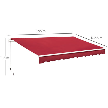 Outsunny 4x2.5m Garden Patio Retractable Manual Awning Window Door Sun Shade Canopy with Fittings and Crank Handle Wine Red