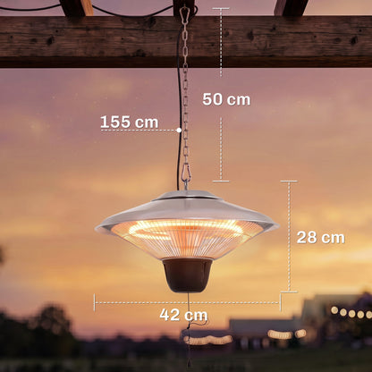Outsunny 1500W Outdoor Heater Outdoor Ceiling Mounted Aluminium Halogen Electric Hanging Heating Light Pull Switch Control