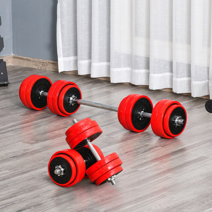 HOMCOM 30KGS 2-In-1 Dumbbell & Barbell Adjustable Set Strength Muscle Exercise Fitness Plate Bar Clamp Rod Home Gym Sports Area