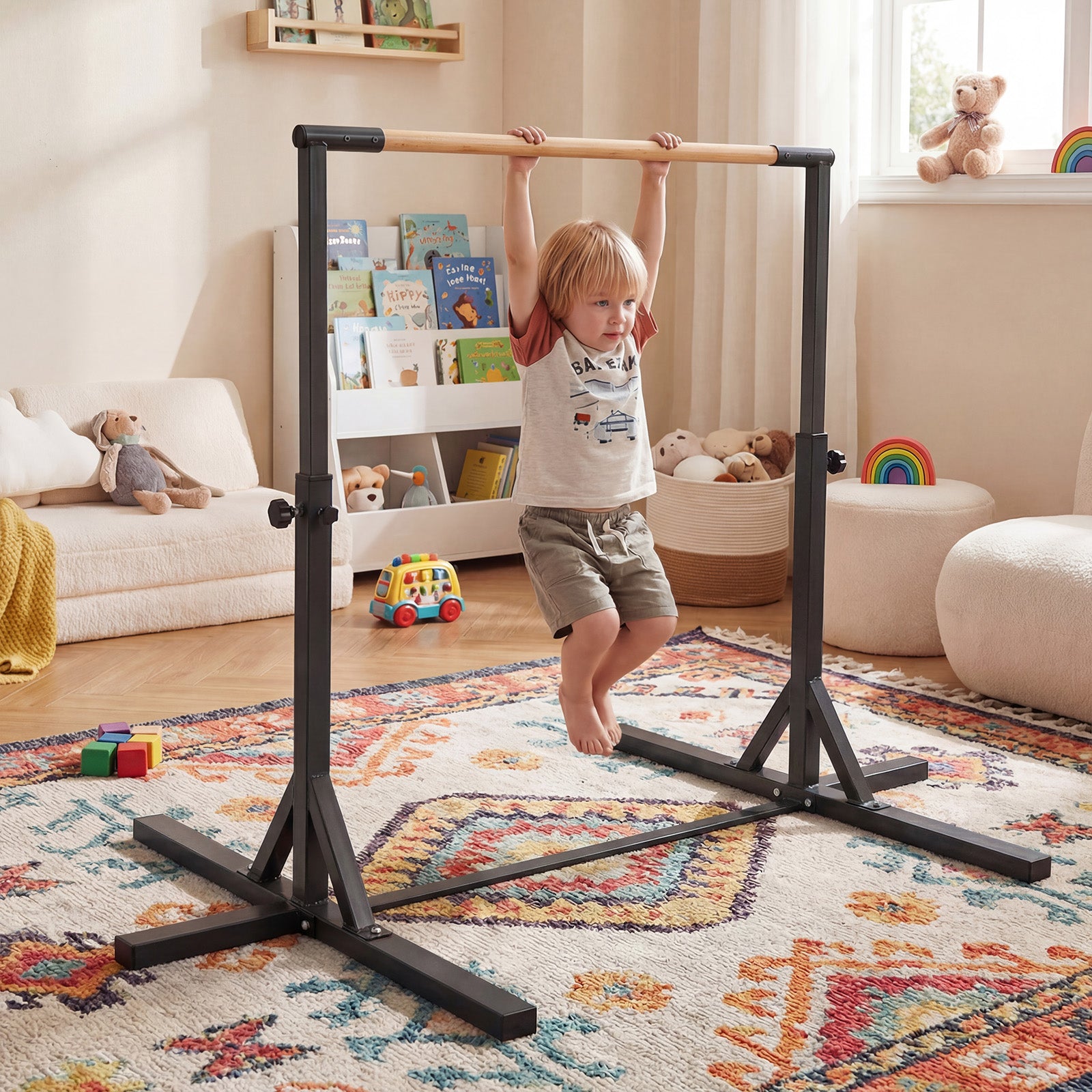 Gymnastics Bar Adjustable Horizontal Kip Bar with 85-145 CM 12-Level Height-Black
