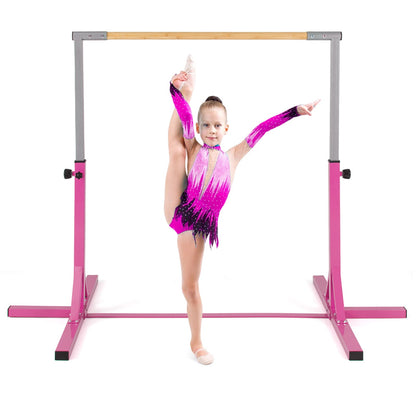 Gymnastics Bar Adjustable Horizontal Kip Bar with 85-145 CM 12-Level Height-Pink