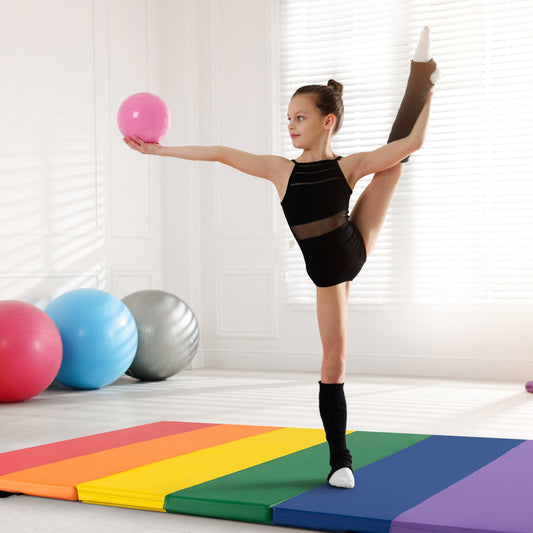 Gymnastics Mat Tri-Fold Thick Tumbling Mat with Hook and Loop Fasteners-Colourful