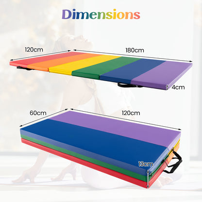 Gymnastics Mat Tri-Fold Thick Tumbling Mat with Hook and Loop Fasteners-Colourful
