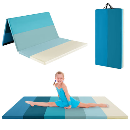 Gymnastics Mat Tri-Fold Thick Tumbling Mat with Hook and Loop Fasteners-Blue