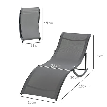 Outsunny Set of 2 S-shaped Foldable Lounge Chair Sun Lounger Reclining Outdoor Chair for Patio Beach Garden, Grey