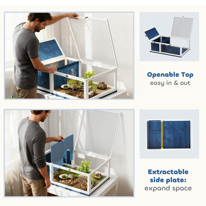 PawHut Tortoise House, Small Reptile Wooden House, with Mesh Roofs, Side Panels, for Turtles, Lizards, Geckos and Snakes