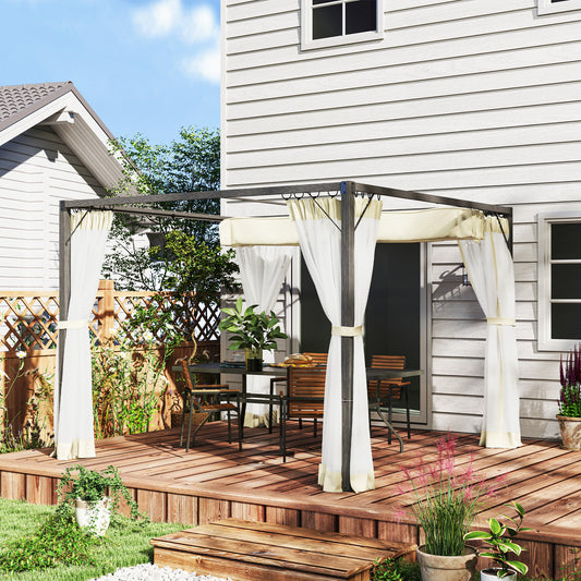 Pergola aluminiowa Outsunny 3 x 3 m z rozsuwanym dachem w kolorze khaki