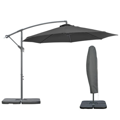 Outsunny 3(m) Garden Banana Parasol Cantilever z korbką, podstawą krzyżową, ciężarkami i pokrowcem na zewnątrz, wiszący daszek przeciwsłoneczny, czarny