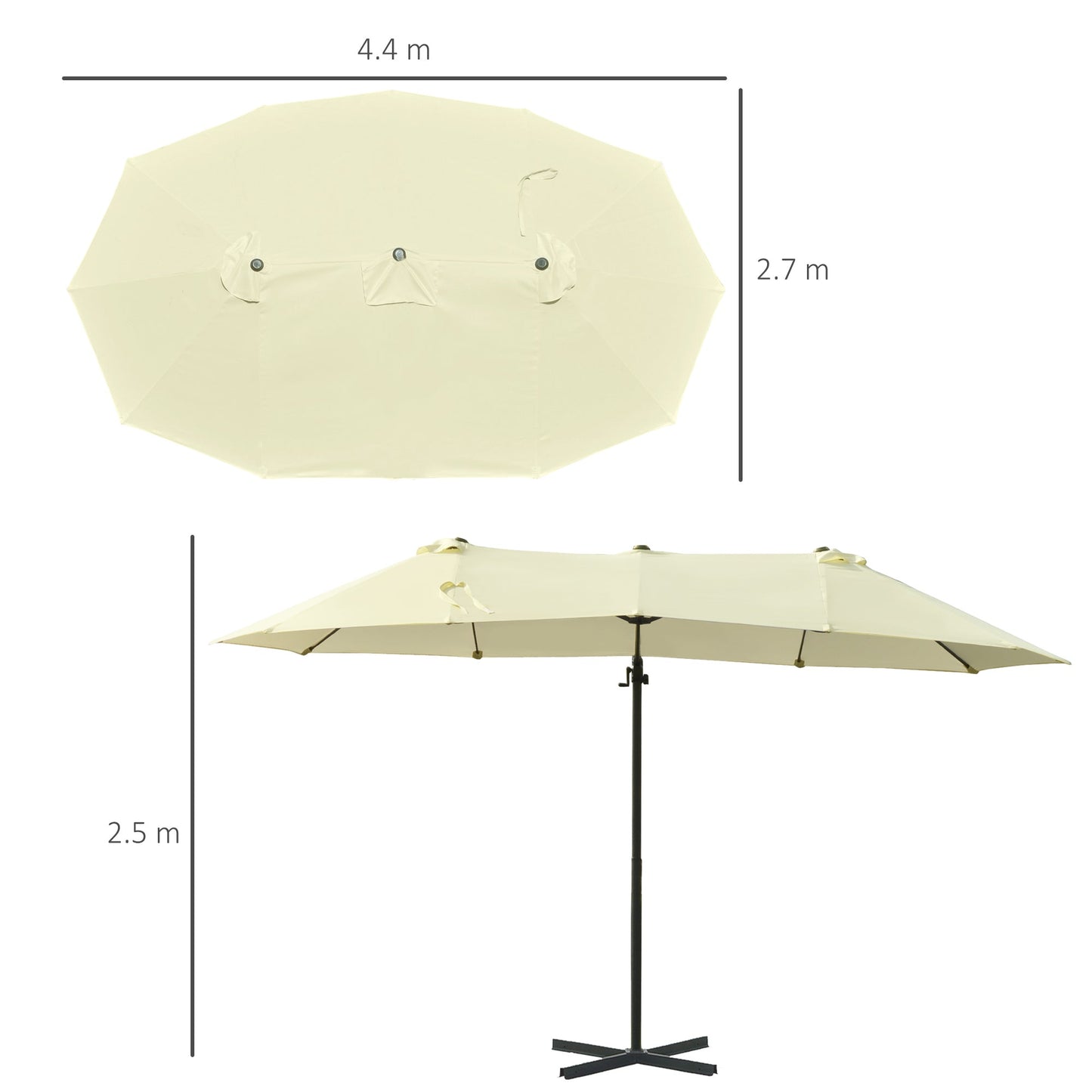 Outsunny Double Canopy Offset Parasol Umbrella Garden Shade w/ Steel Pole 12 Ribs Beige