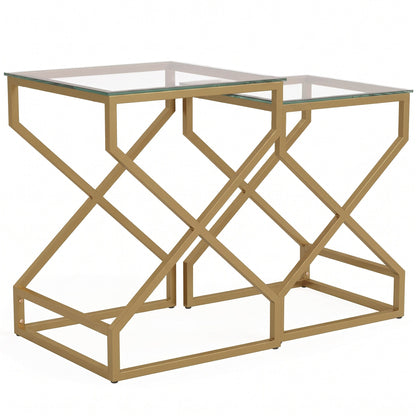HOMCOM Nest of Tables, Side Table Set of 2 with Transparent Top, Coffee Table Set with Tempered Glass Top, Transparent