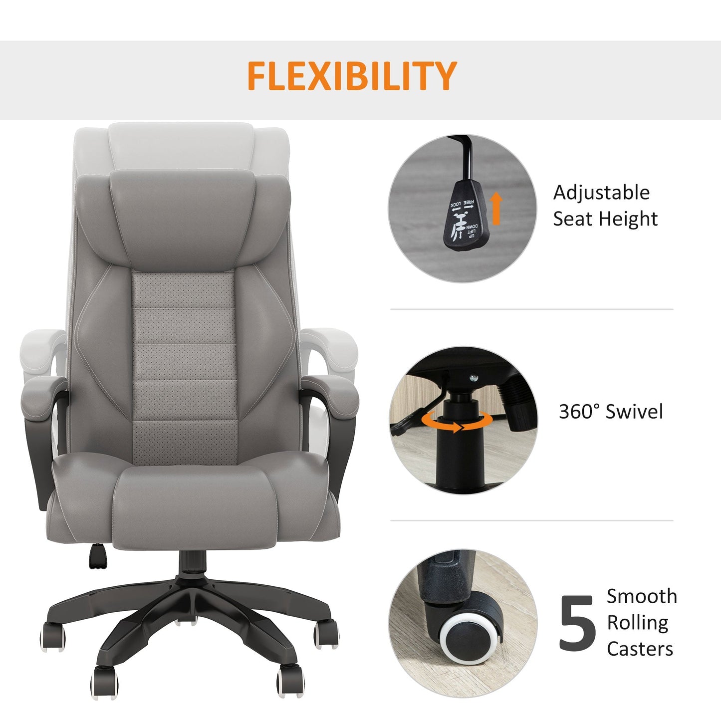 Vinsetto High Back Executive Office Chair 6- Point Vibration Massage Extra Padded Swivel Ergonomic Tilt Desk Seat, Grey