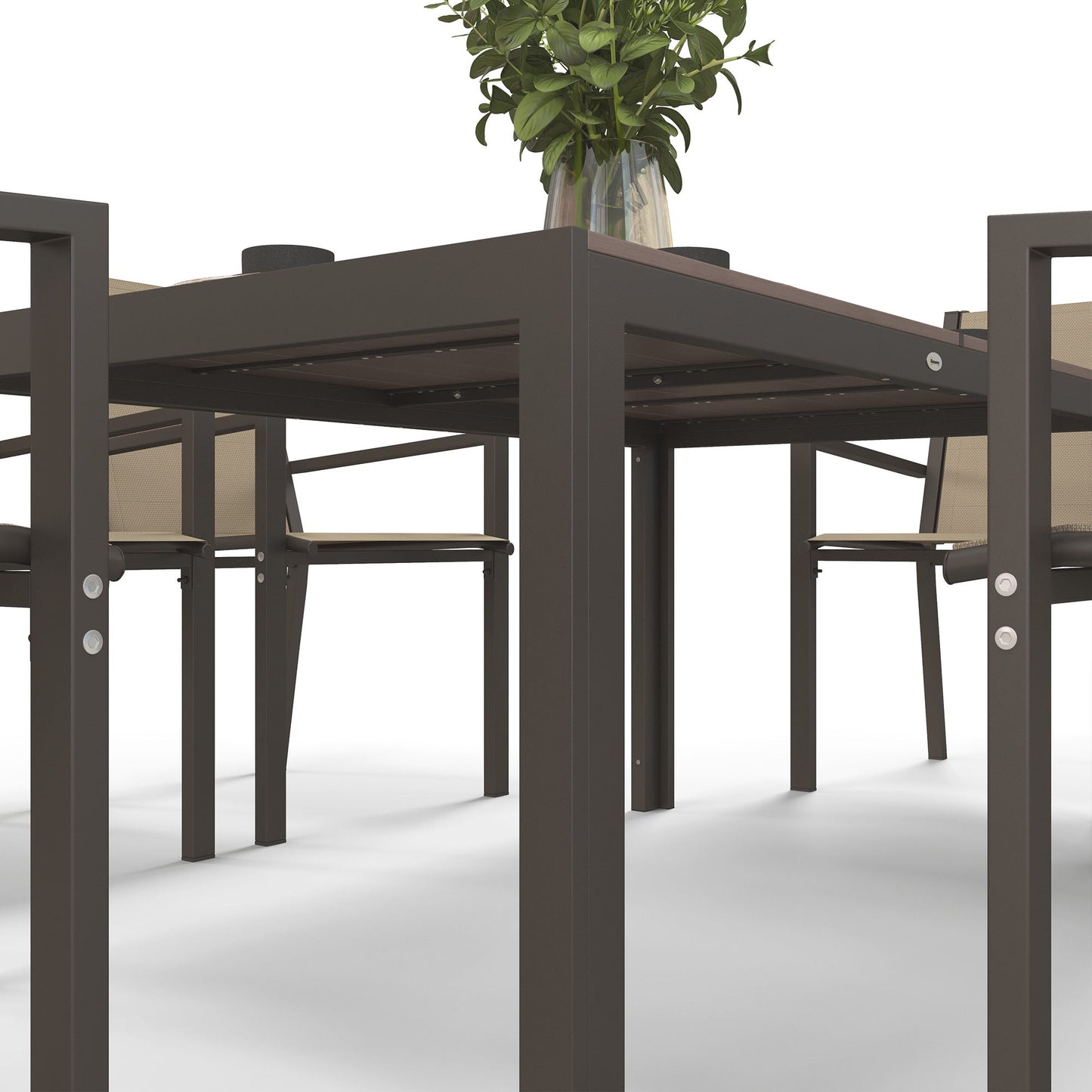 Outsunny Seven-Piece Garden Dining Set, with Plastic Wood-Top Table - Brown