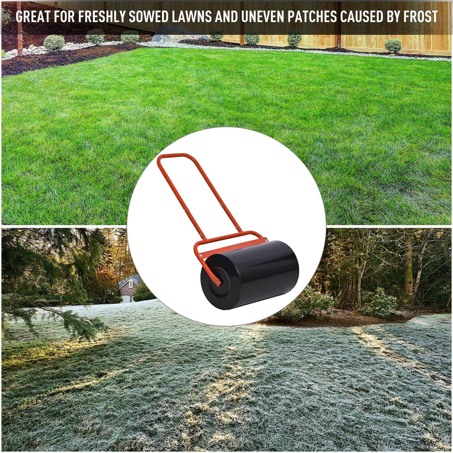 Outsunny Combination Push/Tow Lawn Roller Filled with 38L Sand (62kg) or Water, Perfect for the Garden, Backyard Φ32 x 50cm Roller