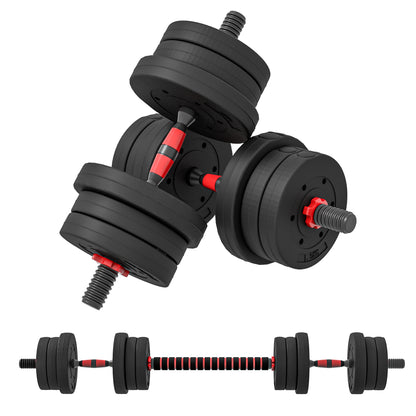 HOMCOM 20 kg 2 W 1 Regulowany Zestaw Hantel, Hantle Ręczne Sztanga do Fitnessu Ciała, Trening Podnoszenia dla Domu, Biura, Siłowni, Czarny