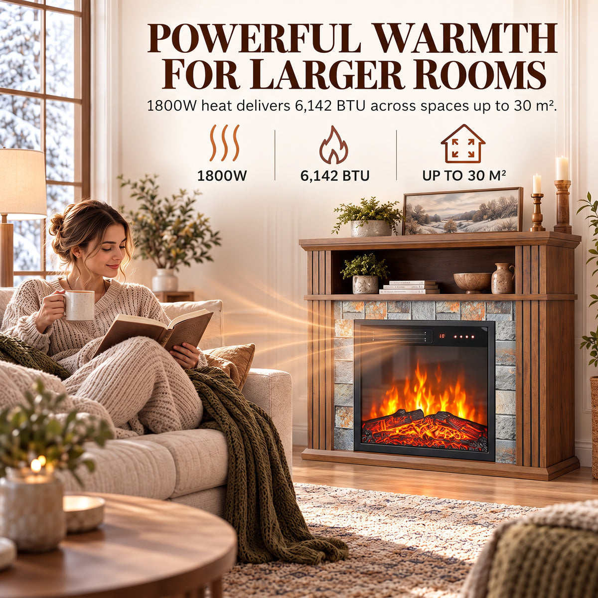 HOMCOM Freestanding Electric Fireplace Suite, 1800W, Open Shelf, Electric Fire and Surround with LED Flame, Remote, Grey