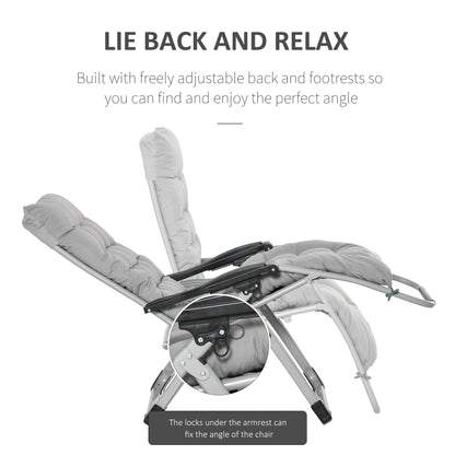 Outsunny 2pc Reclining Zero Gravity Sun Loungers ,Folding Chaise Lounge Chair with Cushions, Light Grey