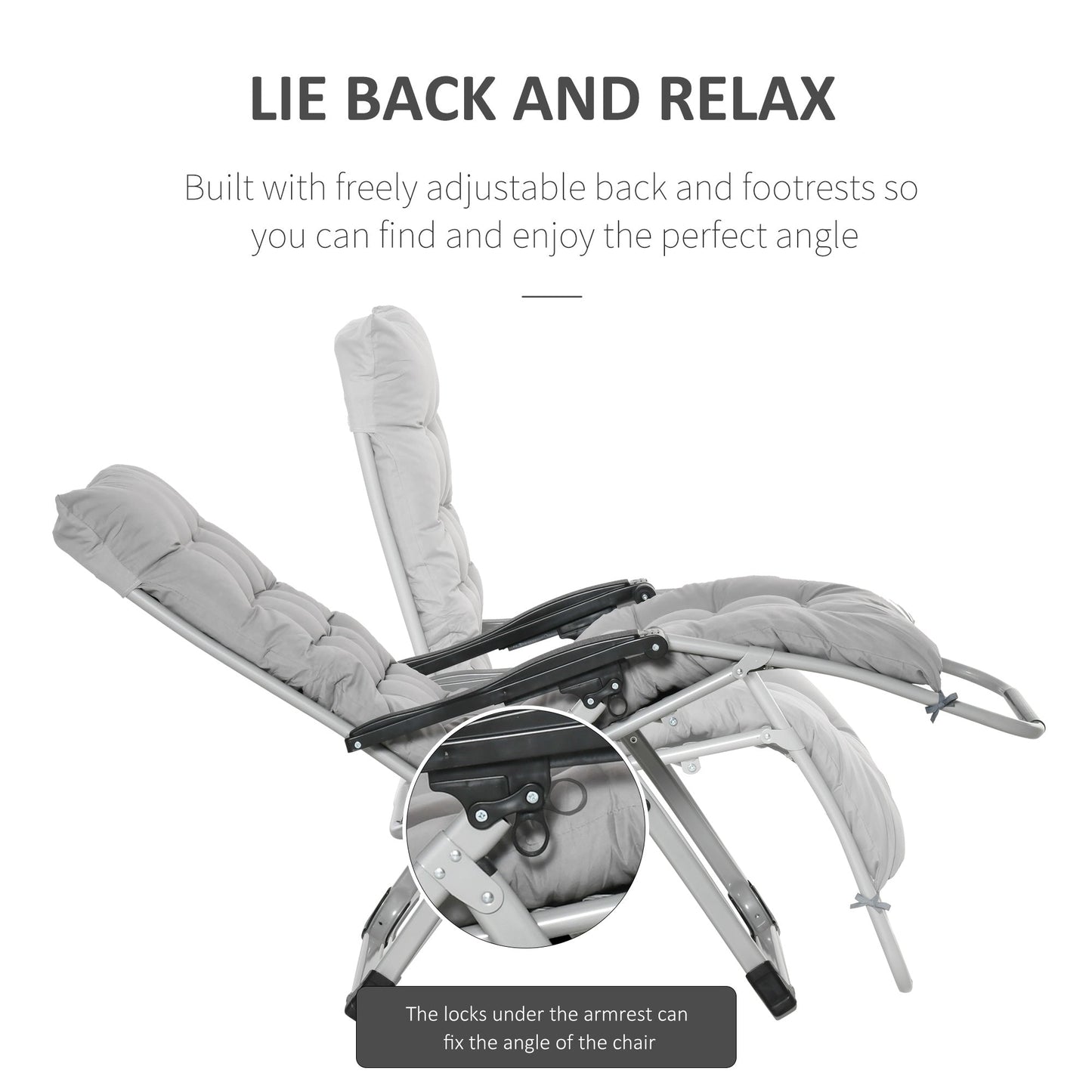 Outsunny 2pc Reclining Zero Gravity Sun Loungers ,Folding Chaise Lounge Chair with Cushions, Light Grey