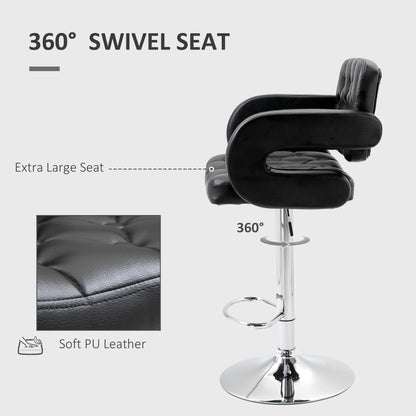 Set of 2 PU Leather Upholstered Swivel Bar Stool, Height Adjustable Barstool with Back, Armrest, Footrest for Kitchen