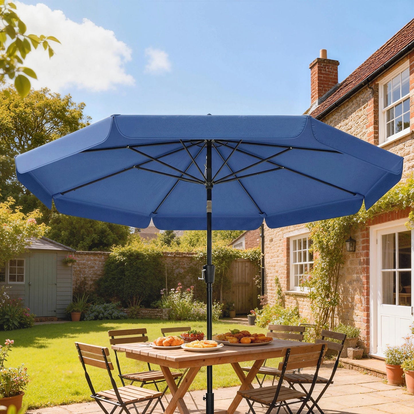 Outsunny 3 m Garden Parasol with Tilt Mechanism & Crank Handle, UPF 30+ Patio Umbrella Outdoor Table Umbrella, Dark Blue