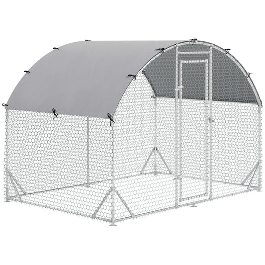 PawHut Walk In Chicken Run Galvanised Chicken Coop Hen Poultry House Cage Rabbit Hutch Pet Playpen Garden with Water-Resist Cover, 2.8 x 1.9 x 2m