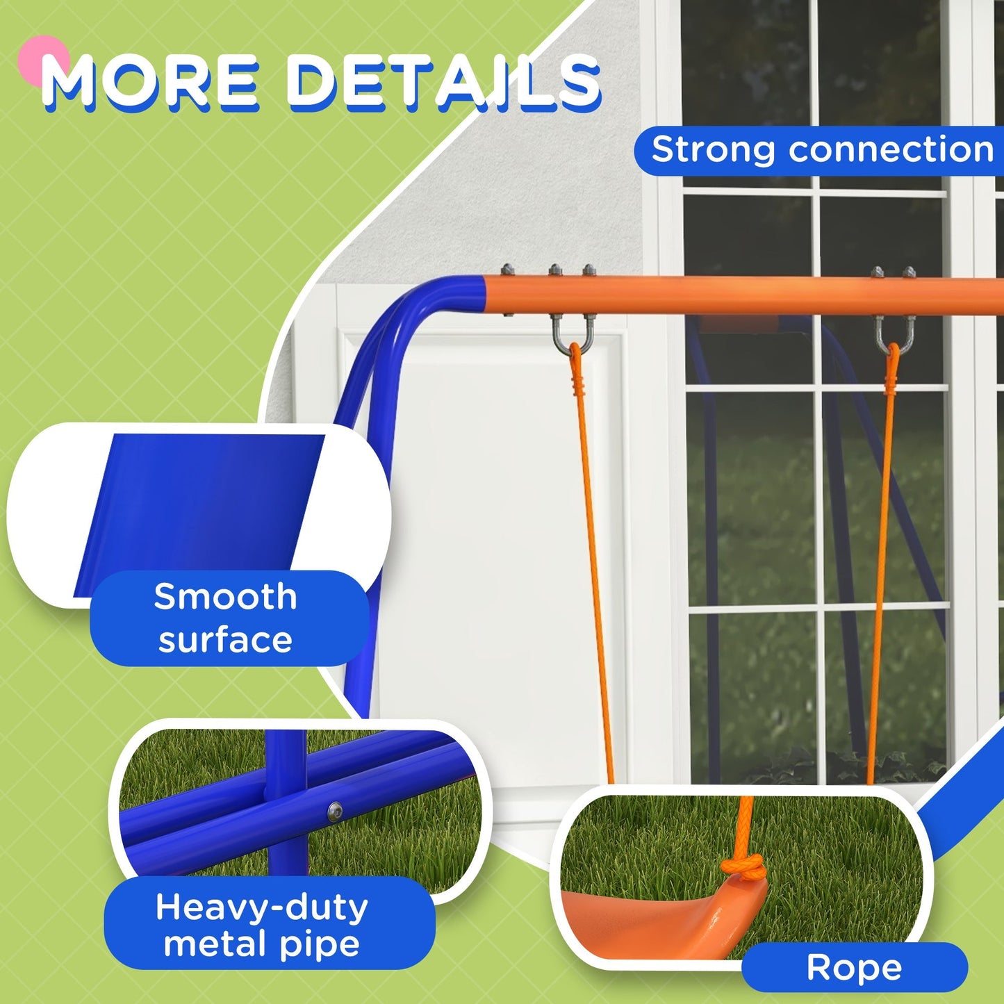 Outsunny 4 in 1 Metal Garden Swing Set with Double Swings Glider Slide Ladder Orange