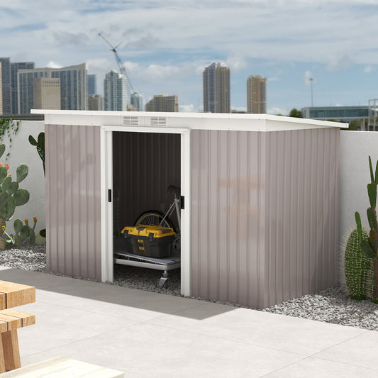 Outsunny Corrugated Garden Metal Storage Shed Outdoor Equipment Tool Box z zestawem drzwi wentylacyjnych 9x 4FT jasnoszary