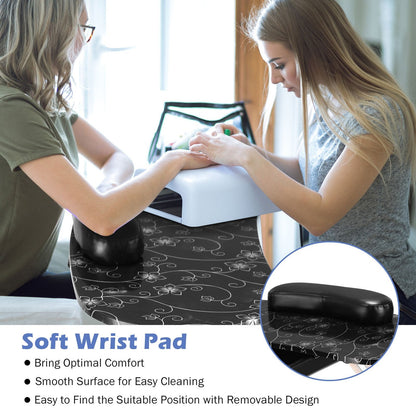 Portable Nail Table Station Manicure Tech Desk Nails Art Table 4 Rolling Wheels-Black