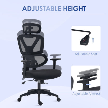 Vinsetto Mesh Office Chair, Height Adjustable Desk Chair with Lumbar Support, Swivel Wheels and Adjustable Headrest, Black