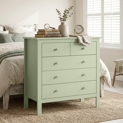 HOMCOM 5 Drawer Dresser for Bedroom, Modern Chest of Drawers, Wide Storage Unit for Living Room, Hallway, Sage Green