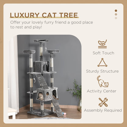 PawHut Cat Tree for Indoor Cats Kitten Kitty Scratching Scratcher Post Climbing Tower Activity Centre House Grey