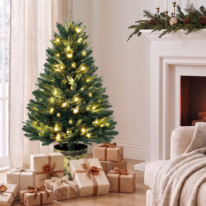 HOMCOM Realistic Xmas Tree, 4ft Prelit Artificial Christmas Tree with 80 Lights, Green