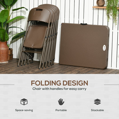 Zestaw jadalny Outsunny 6 Seater Rattan, zestaw mebli ogrodowych z HDPE, stół jadalny i krzesła z 6 fotelami, prostokątny plastikowy blat stołu na patio, balkon, ciemny brąz