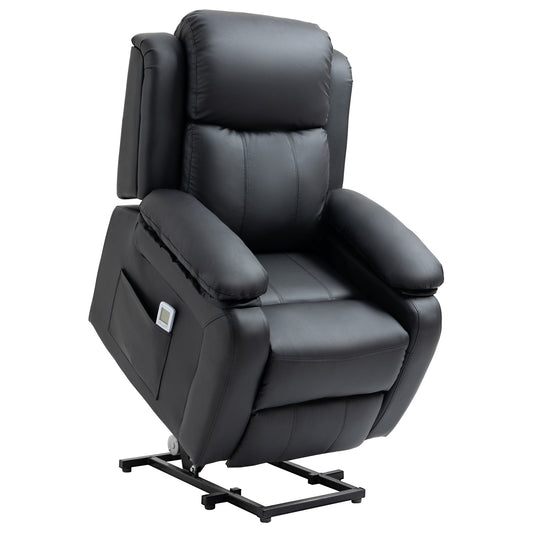 Fotel HOMCOM Riser and Recliner z masażem, fotel z elektryczną regulacją dla osób starszych z pilotem, przedłużonym podnóżkiem, dwiema kieszeniami bocznymi, fotel z elektryczną regulacją, wypchany, czarny