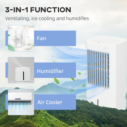 68cm Portable Evaporative Air Cooler, 3-In-1 Ice Cooling Fan Cooler, Water Conditioner Humidifier Unit with Remote, 15H Timer 5L Water Tank - White