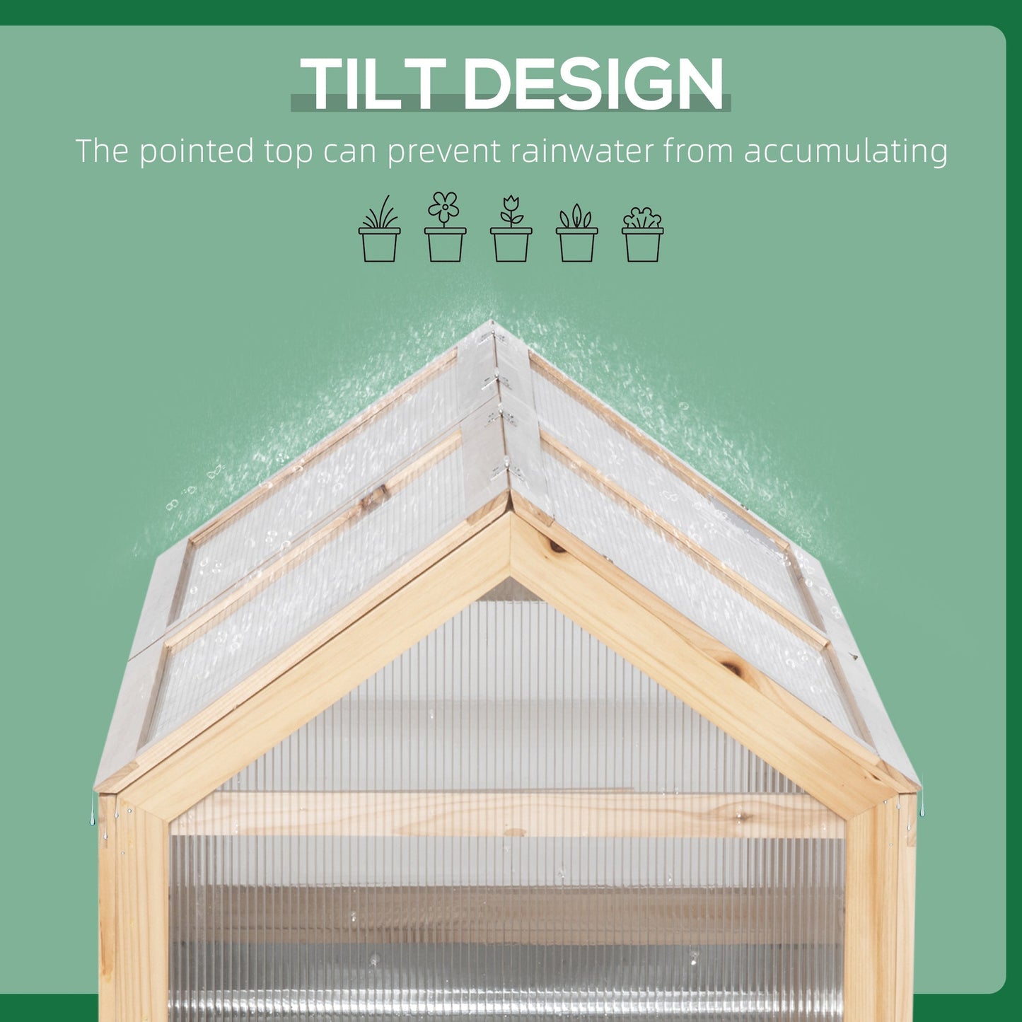 Outsunny Raised Garden Bed with Greenhouse Top, Garden Wooden Cold Frame Greenhouse Flower Planter Protection, 122x 61 x 81.7cm, Natural