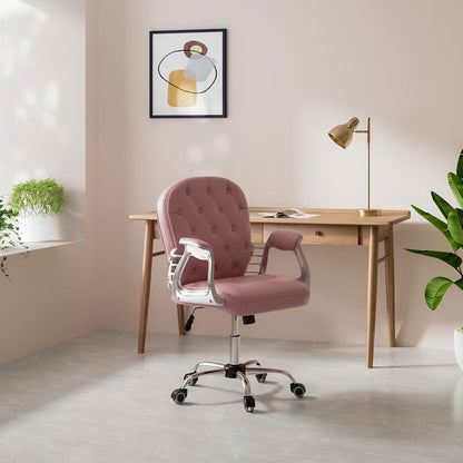 White Faux Leather Office Chair Chesterfield Chair with 360° Rotary Wheels