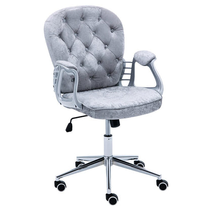Celestial Gray Office Chair with Velvet Upholstery and Chrome Base