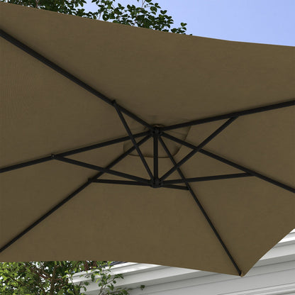 3x2m Cantilever Banana Parasol With Cross Base With Crank Handle and 6 Ribs, Rectangular Patio Umbrella For Outdoor Pool, Garden - Brown