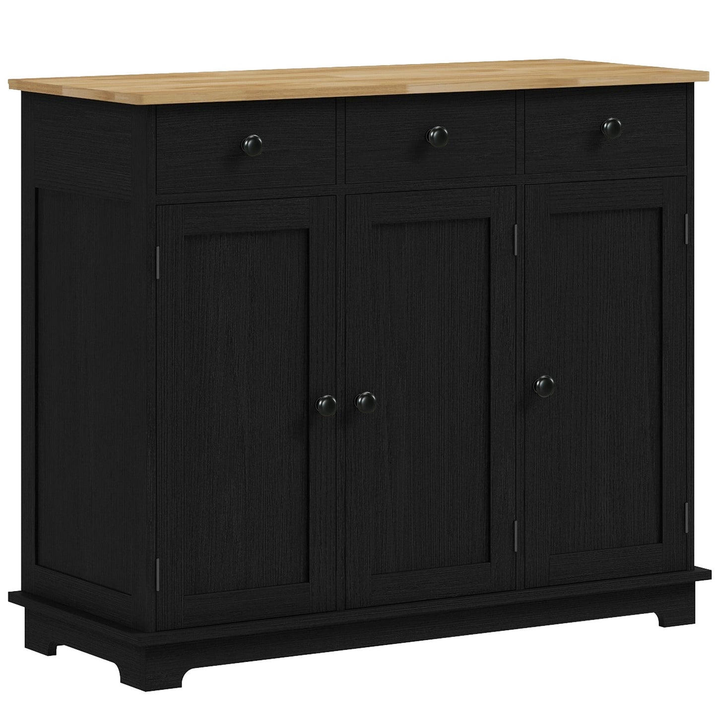 HOMCOM Sideboard with Rubberwood Top and Adjustable Shelves for Dining Room, Kitchen - Black Wood-Effect
