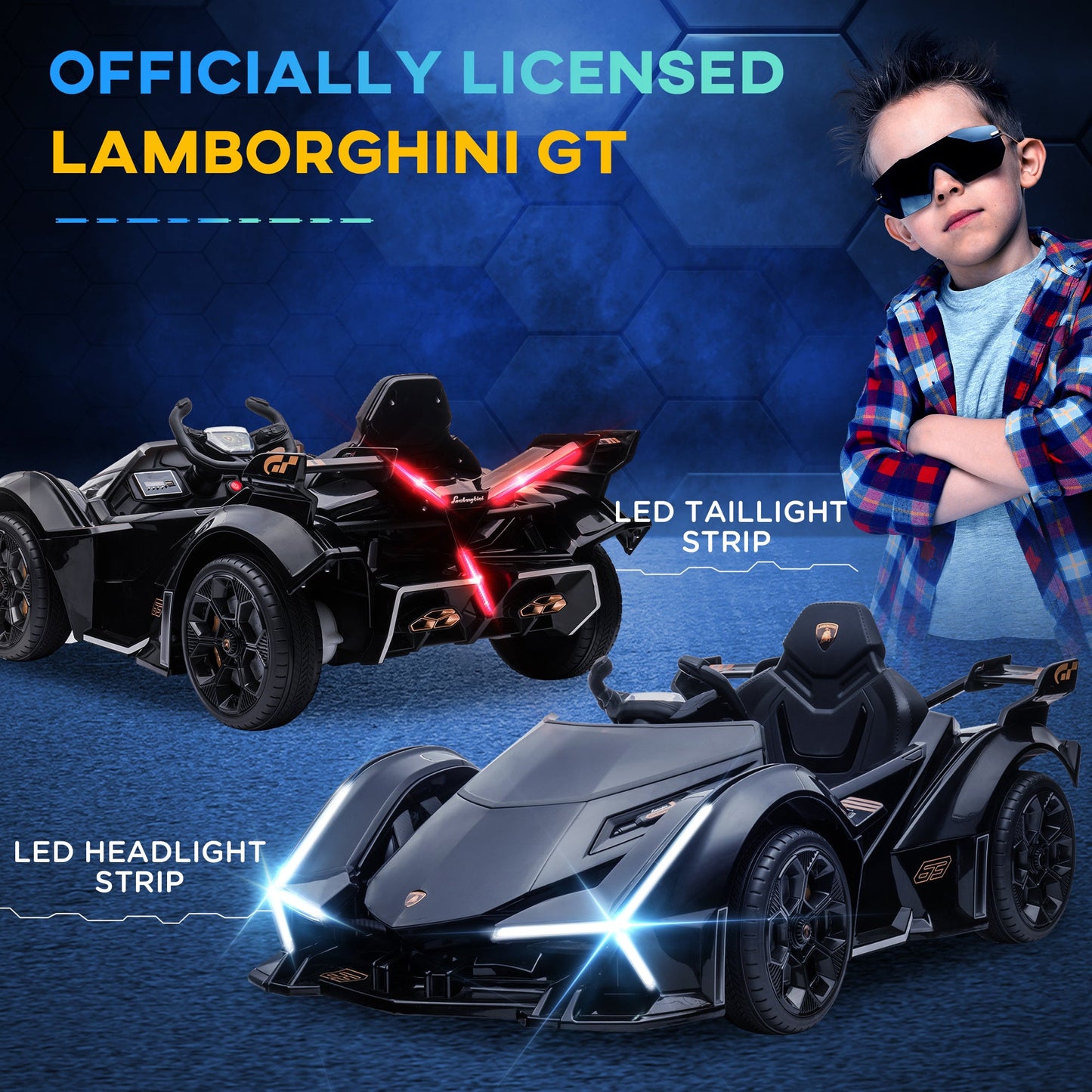 HOMCOM 12V Electric Cars for Kids Ride On Sports Car with Parental Remote, Bluetooth, Horn, Music & LED Headlights Taillights for 3-6 Years, Black