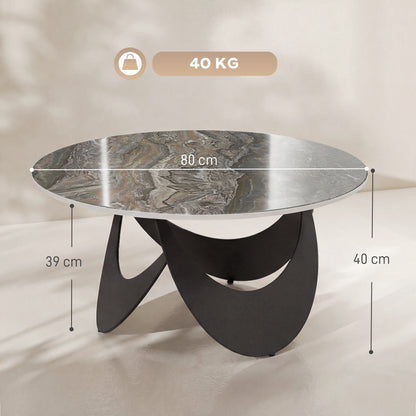 HOMCOM Coffee Table Sintered Stone Top Adjustable Foot Pads Modern Centre Table for Living Room Brown and Black