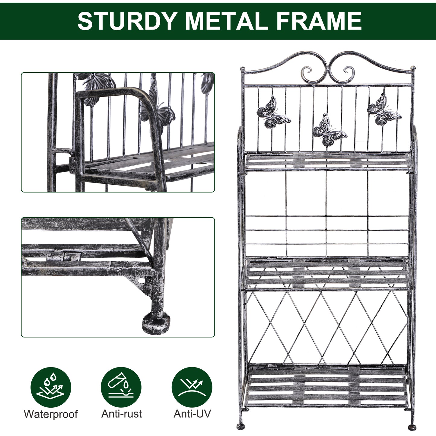 Outsunny 3 Tier Plant Stand Indoor Outdoor, Metal Plant Shelf Flower Display Rack for Potted Plants Garden Balcony Decor, 44 x 25 x 96 cm