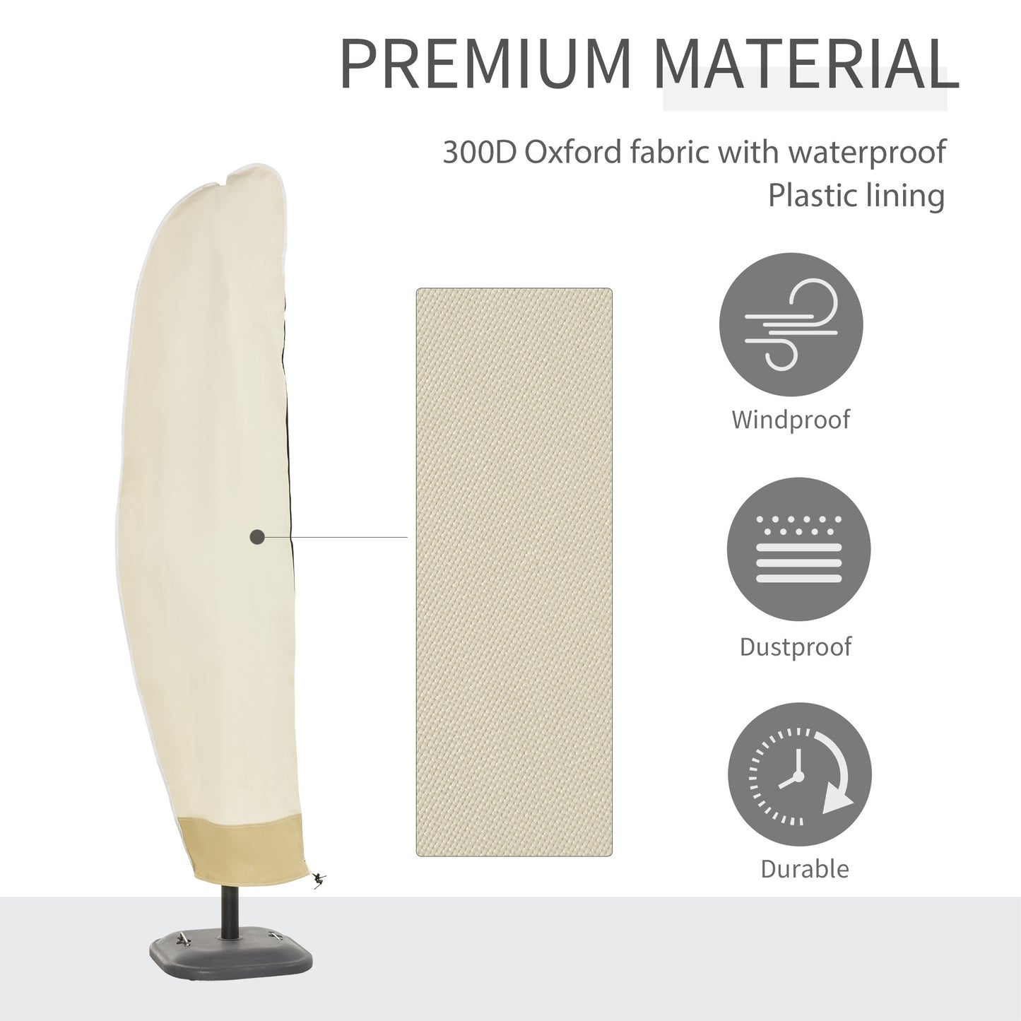 Outsunny Parasol Cover, 600D Oxford Cantilever Umbrella Cover Fit for 2-4m Parasol, Banana Umbrella Protector with Zipper for Outdoor Garden, Patio, White